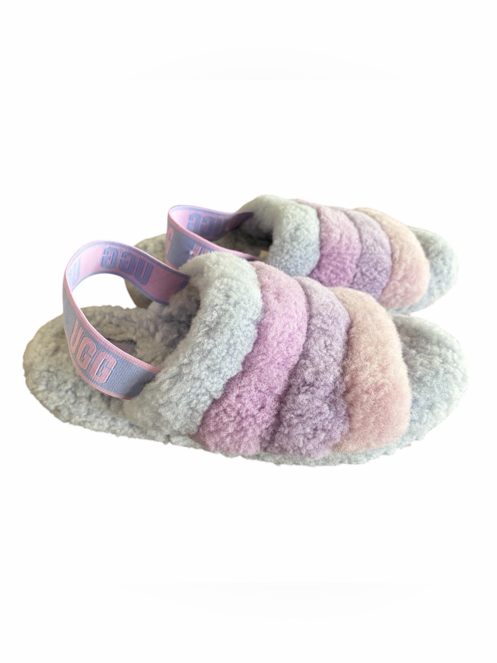 Ugg Fluff Yeah Cornflower Multi-colored pastel Slide Slippers Size 9